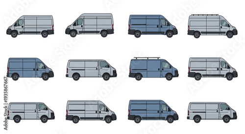 Collection of Diverse Van Vehicles Side View.