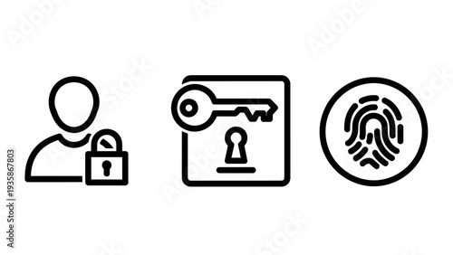 Security and access icons: user lock, keyhole, and fingerprint for privacy