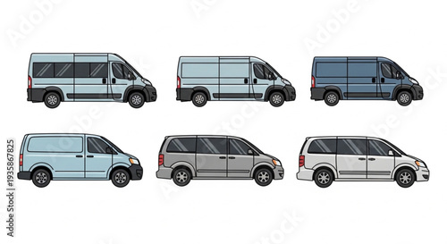 Collection of diverse vans and minivans in various colors and styles.