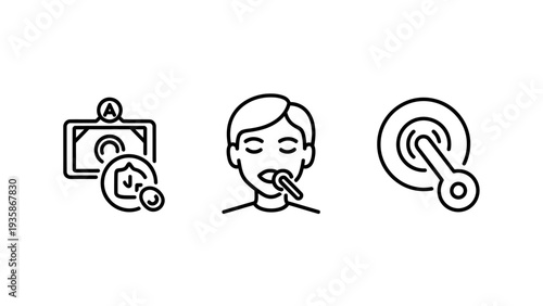 Medical icons: COVID-19 test, patient, and sensor for healthcare and diagnosis