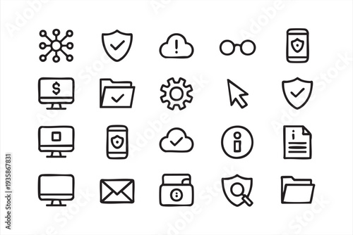 Cyber Security and Privacy Outline Icon Set for Digital Protection Design