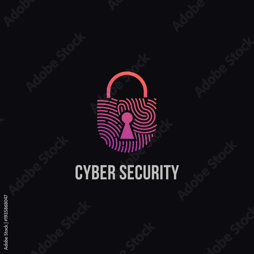 Cyber Security Fingerprint Lock Logo Design, Digital Data Protection Logo with Biometric Concept, Modern Technology Security Brand Logo Template, IT Security Lock Logo for Cyber Protection, Creative D
