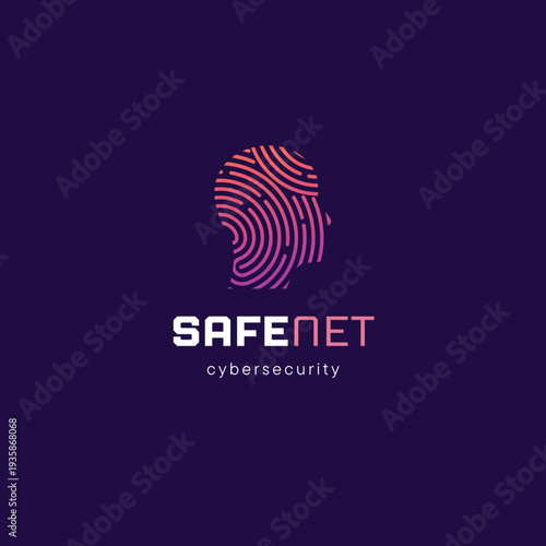 Cyber Security Fingerprint Lock Logo Design, Digital Data Protection Logo with Biometric Concept, Modern Technology Security Brand Logo Template, IT Security Lock Logo for Cyber Protection, Creative D