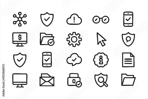 Data Protection and Network Security Line Icons Collection
