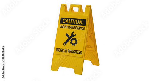 Yellow Caution Under Maintenance Work In Progress Sign