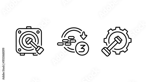Tool icon set, wrench and bolt on gear, progress bar with number 3, repair and engineering concept, vector illustration
