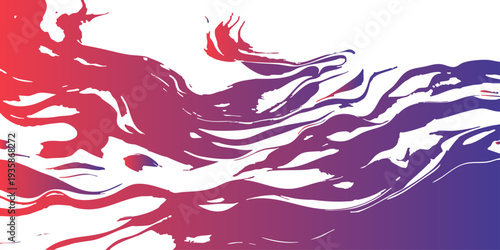 Vector Abstract artwork blending dynamic brushstrokes in a gradient of scarlet and indigo, evoking motion and fluidity. 