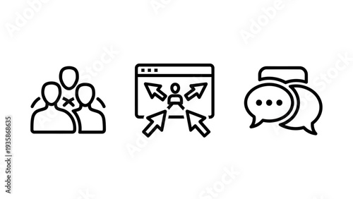 Digital User Interaction and Communication Line Icons: Audience Engagement, Segmentation, and Online Messaging Concepts