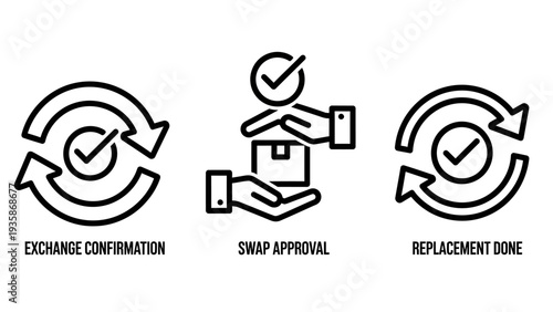 Exchange Confirmation, Swap Approval, and Replacement Done Line Icons for Returns and Customer Service Processes
