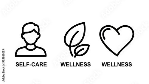 Holistic Self-Care and Wellness Icons Symbolizing Mental Health, Mindfulness, and Personal Well-being for a Balanced Lifestyle