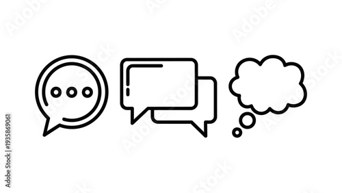 Speech and Thought Bubbles Icon Set for Communication and Messaging Apps, Outline Vector Illustration on White Background.
