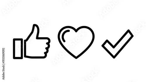 Social Media Reaction Icon Set: Thumbs Up, Heart, and Checkmark for Likes, Favorites, and Approvals.