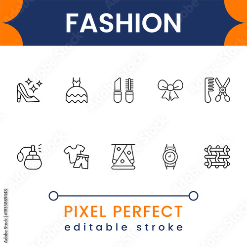 Flat fashion icon collection with clothing, accessories and boutique style symbols clean modern vector set