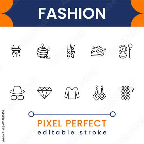 Flat fashion icon collection with clothing, accessories and boutique style symbols clean modern vector set