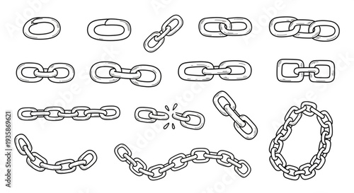 Collection of Hand Drawn Chain Links and Chains.