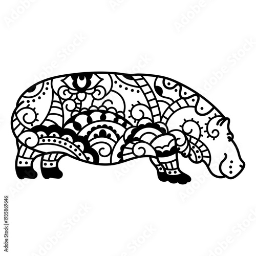 Mandala hippopotamus profile