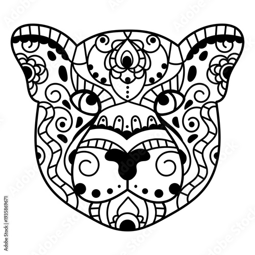 Leopard head frontal mandala style
