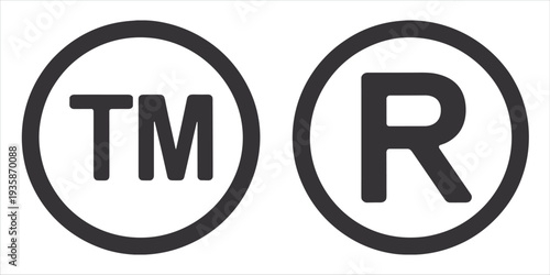 Trademark and registered trademark symbols in black circles on white sign icon
