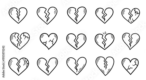 Collection of Hand Drawn Broken Heart Illustrations.