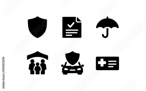 Collection of insurance icons representing various types of protection and security