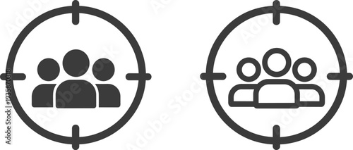 Target audience icons in crosshairs and outline styles on white background group people