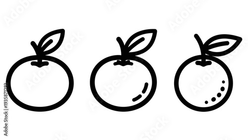 Fresh Citrus Fruit Icons with Outline Oranges and Tangerines for Healthy Food, Juice, and Natural Product Designs