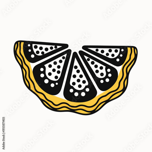 A black and yellow slice pizza icon on a white background
