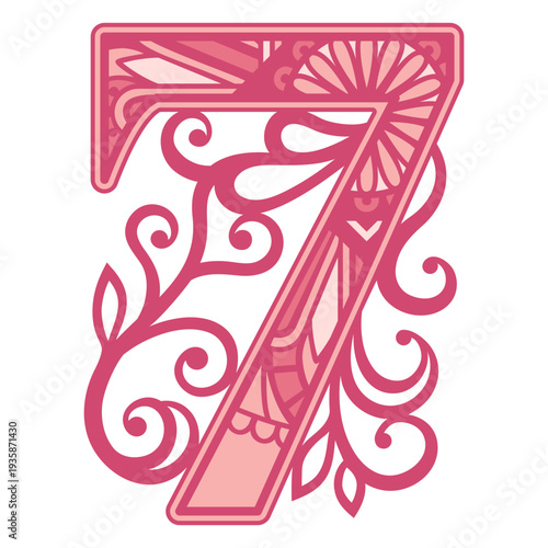 Pink number seven mandala stroke