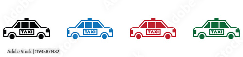 Four colorful taxi cabs illustration set isolated on white background for urban transport and city travel