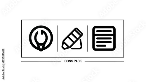 Essential Tools, Edit Function, and Document Content Icons Pack for Digital Interfaces