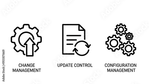 Change Management, Update Control, and Configuration System Line Icons for Business Processes
