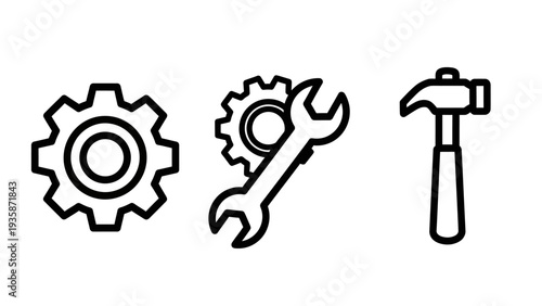 Industrial Tools, Mechanical Engineering, and Repair Maintenance Line Icons Set