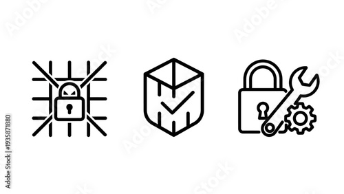 Cyber Security, Data Protection, and System Access Maintenance Line Icons