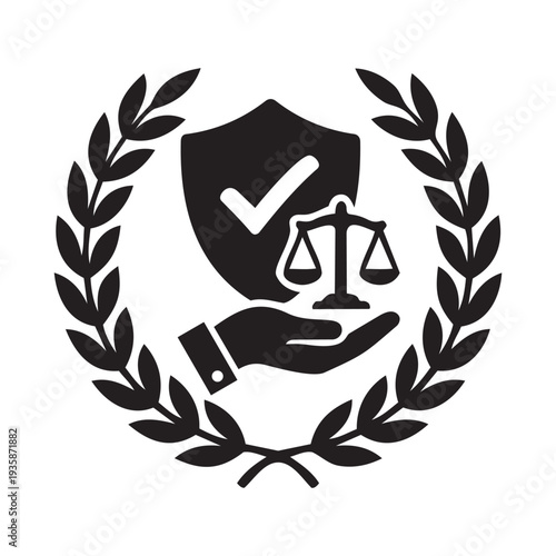Legal Protection Shield Icon Justice Balance Scale Law Security Guarantee Symbol Vector