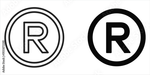 Registered trademark symbol R in circle outline and solid black styles on white background vector illustration
