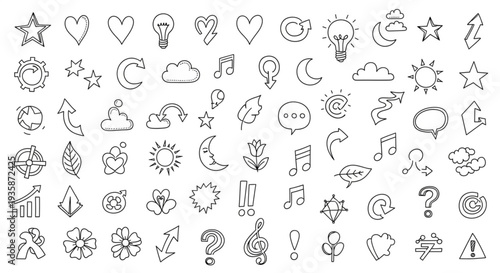 Collection of Hand Drawn Doodle Icons and Symbols.