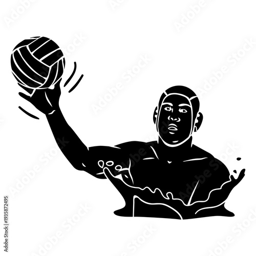 Frontal right handed waterpolo player