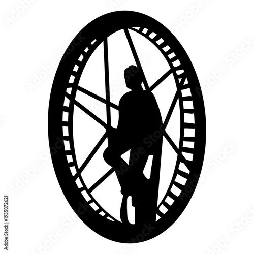 Circus man in a wheel silhouette