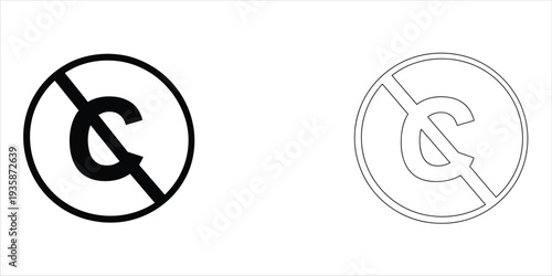 Copyright and copyleft symbols in black outline and solid fill on white sign icon