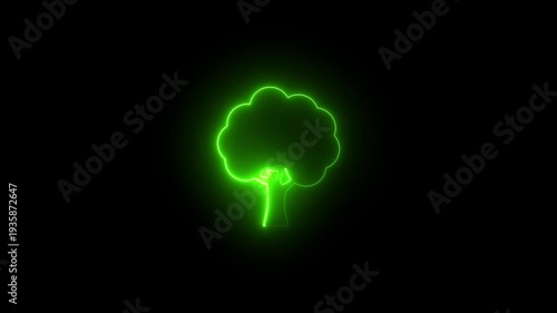 Neon Green Tree Silhouette Glow Electric Tree Green Neon Light Tree Shape Black Background neon tree