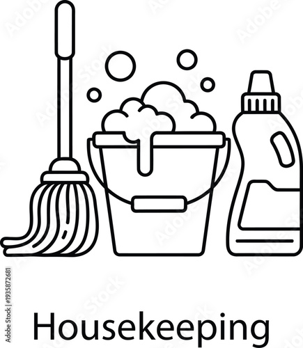 Housekeeping cleaning supplies and tools illustration
