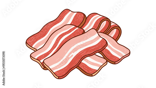 Stack of Raw Smoked Bacon Strips Illustration Isolated on White Background