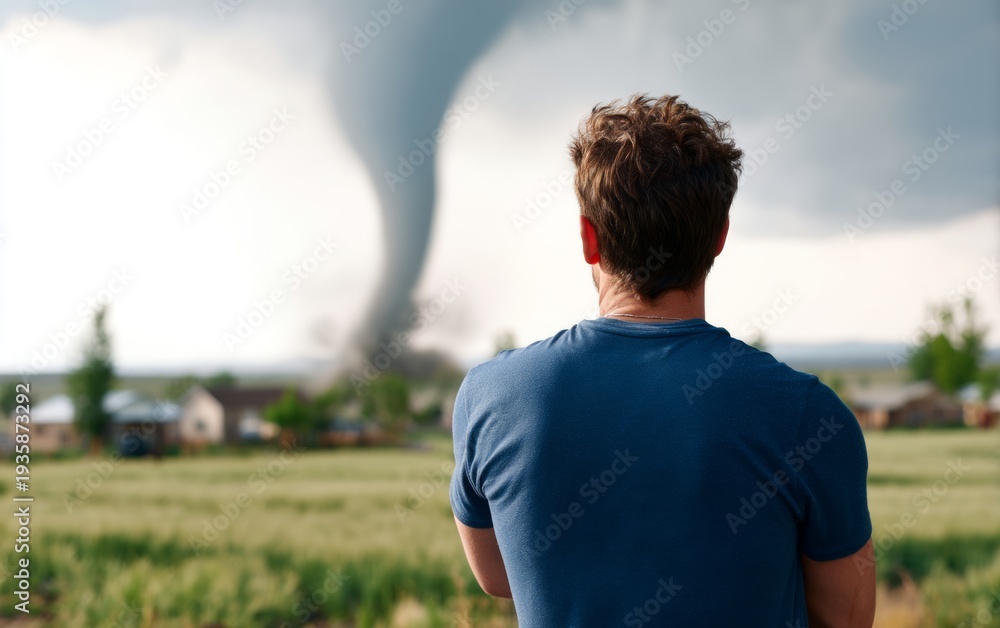 Fototapeta premium Witnessing an Extreme Tornado Outbreak from Behind a Man's Perspective