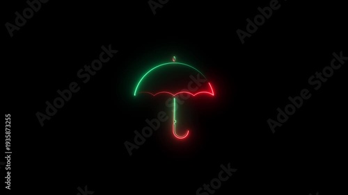 Neon umbrella red and green colors on black background protection and safety symbol protection symbol