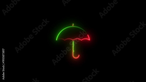 Neon umbrella red and green glow isolated on black background protection symbol insurance concept glowing umbrella