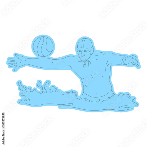 Waterpolo player catching ball line art