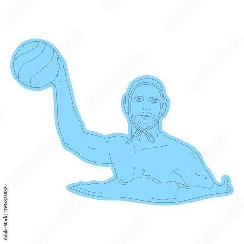 Waterpolo player frontal with ball line art