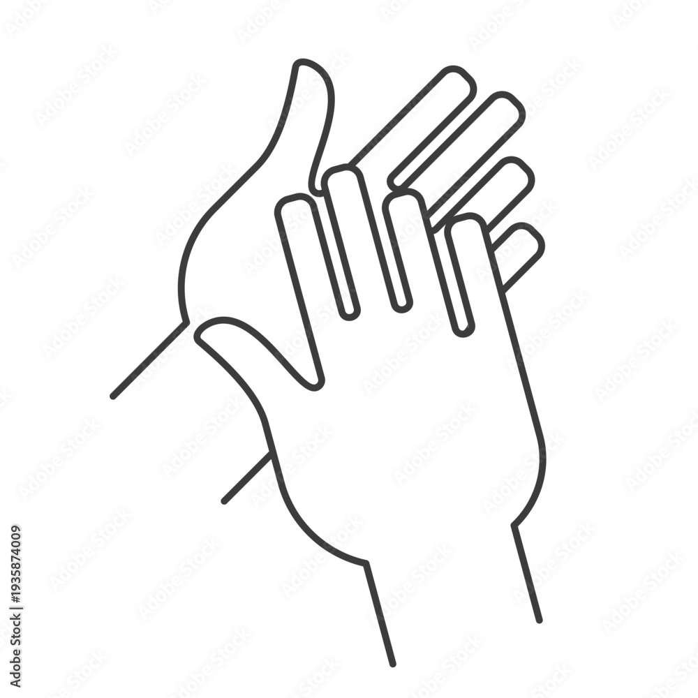 Fototapeta premium Simple line art illustration of two hands clapping or rubbing vector