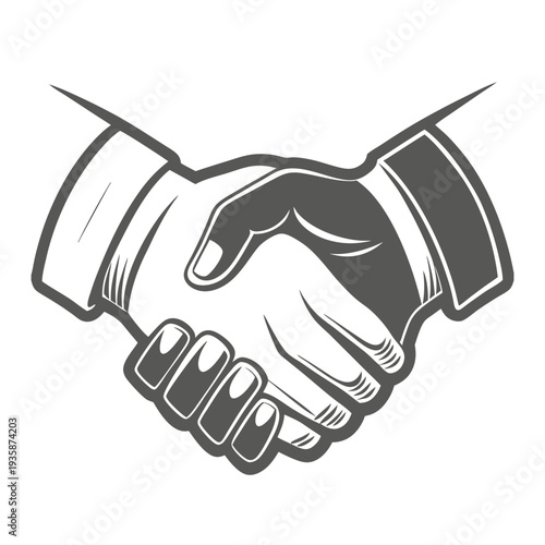 Monochrome handshake illustration in a vintage woodcut style representing agreement partnership and successful business vector
