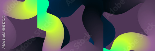 Vibrant abstract shapes in purple and green hues